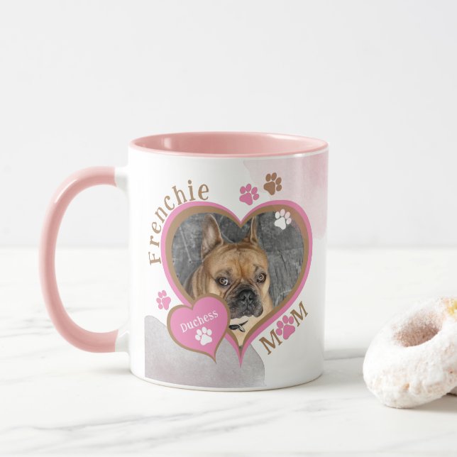 Taza Frenchie Mom Bulldog francés Personalizado Foto Mu (Con donut)