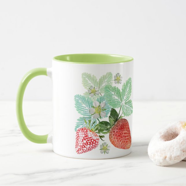 Taza Fresas, bayas, rojas, frescas, maduras, dulces, (Con donut)
