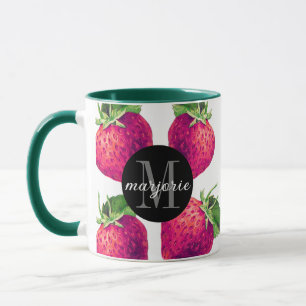 Taza Fresas rojas curadas añaden su nombre e inicial