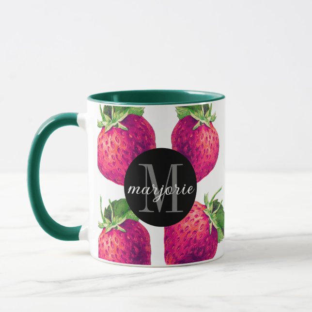 Taza Fresas rojas curadas añaden su nombre e inicial (Izquierda)