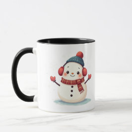Taza Friendly Cozy Kawaii Snowman Snowflake Design