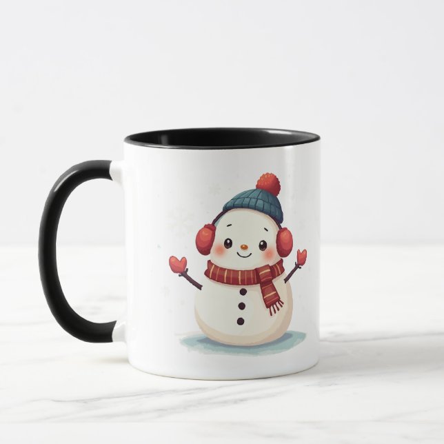 Taza Friendly Cozy Kawaii Snowman Snowflake Design (Izquierda)