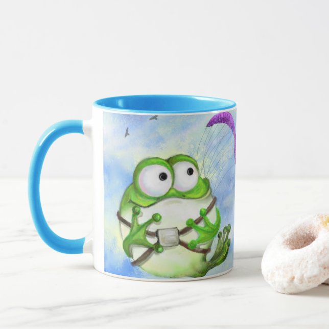 Taza Frog Paraglider Funny Mug (Con donut)