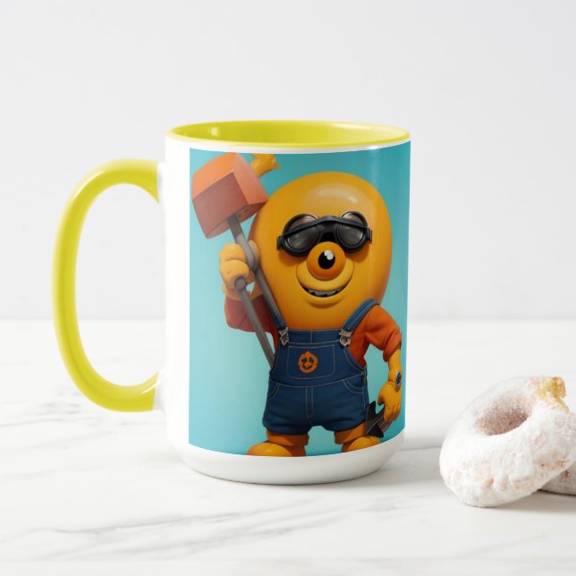 Taza Fröhlicher Baumeister – Gelber Held mit Hammer   (Con donut)
