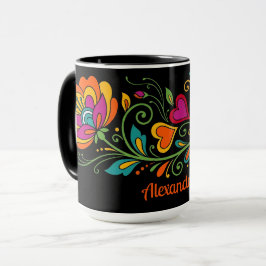 Taza Fronteras de zarcillos de poder floral retro 19 + 