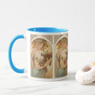 Taza Frutas de Alphonse Mucha, Arte Nouveau Antiguo