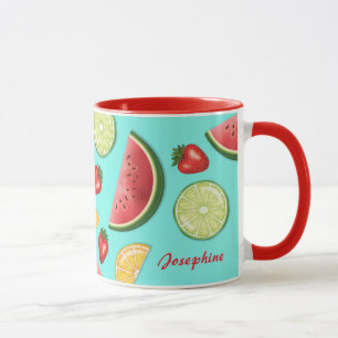 Taza Frutas De Verano Coloridas En Azul Con Nombre Pers
