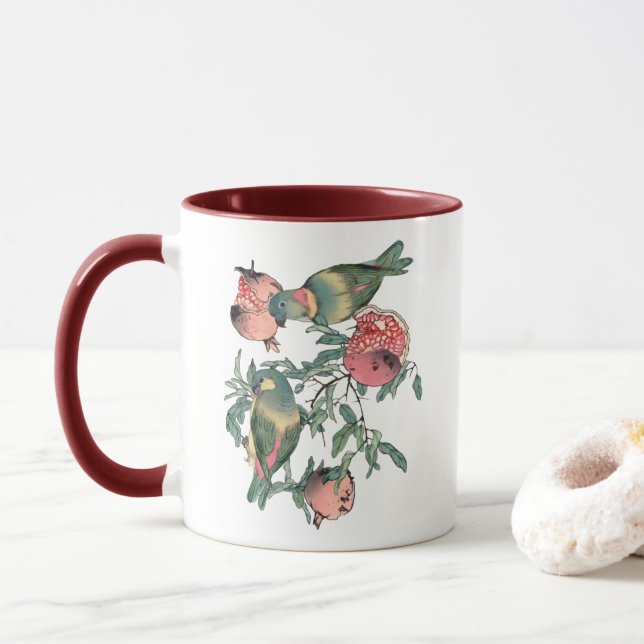 Taza Frutas granadas y aves amorosas (Con donut)
