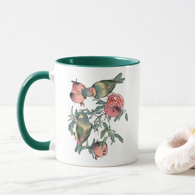 Taza Frutas granadas y aves amorosas (Con donut)
