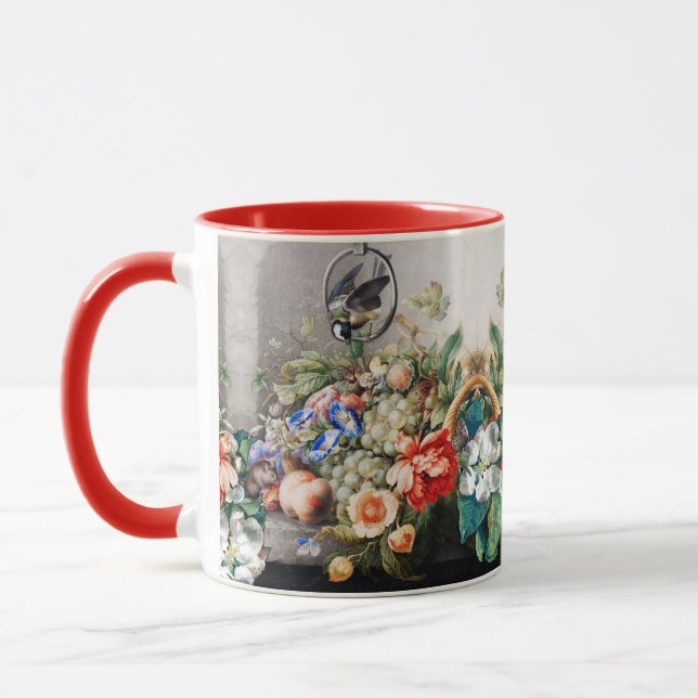 TAZA FRUTOS, FLORES, TUMBONAS, PAREDES Y PÁJARO PEQUEÑO (Izquierda)