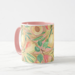 Taza Frutos, melocotones, peras, limones, acuarela