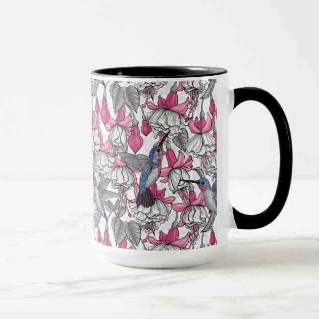 Taza Fuchsia blanca y colibríes (Derecha)