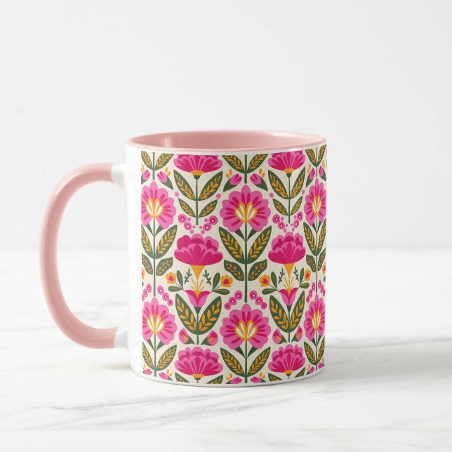 Taza Fuchsia Pink Mexican Flowers BOHO Chic Floral (Izquierda)