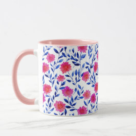 Taza Fuchsia Pink Spring Flowers Watercolor Botanical