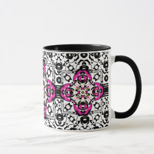 Taza Fucsia ornamental elegante y negro del damasco