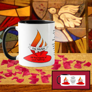 Taza Fuego o Llama y Corazón con Cita de Pentecostés