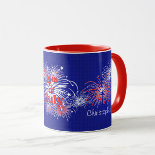 Taza Fuegos artificiales rojos, blancos y azules del 4