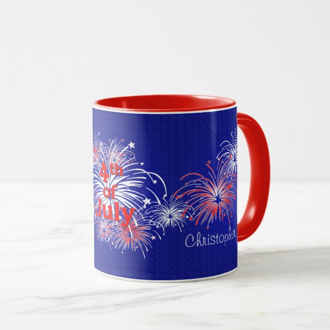 Taza Fuegos artificiales rojos, blancos y azules del 4  (Anverso derecho)