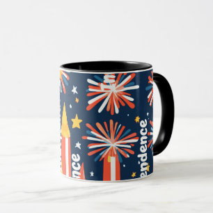 Taza Fuegos artificiales y estrellas y luna sobre negro