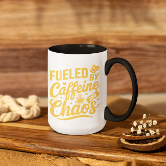 Taza Fueled by Caffeine and Chaos Funny Sarcastic