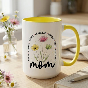 Taza Fuerte Valiente Intrépida Flor Silvestre Floral Ma