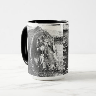 Taza **"Fuerza eterna: hipopótamo negro y blanco grave