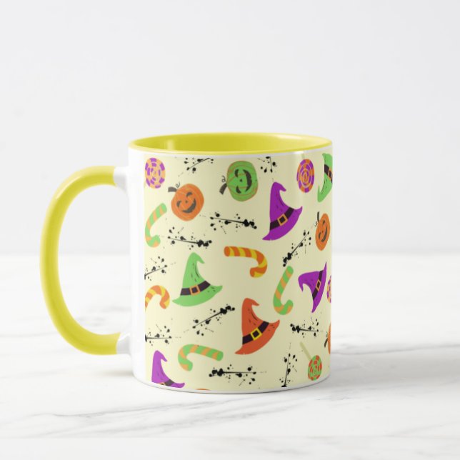 Taza Fun Halloween estampado en el fondo amarillo Mug (Izquierda)