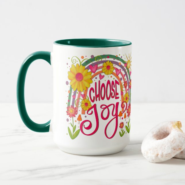 Taza Fun Rainbow Floral elige alegría inespiritual (Con donut)