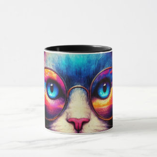 Taza Funky Colorful Cat Illustration Mug