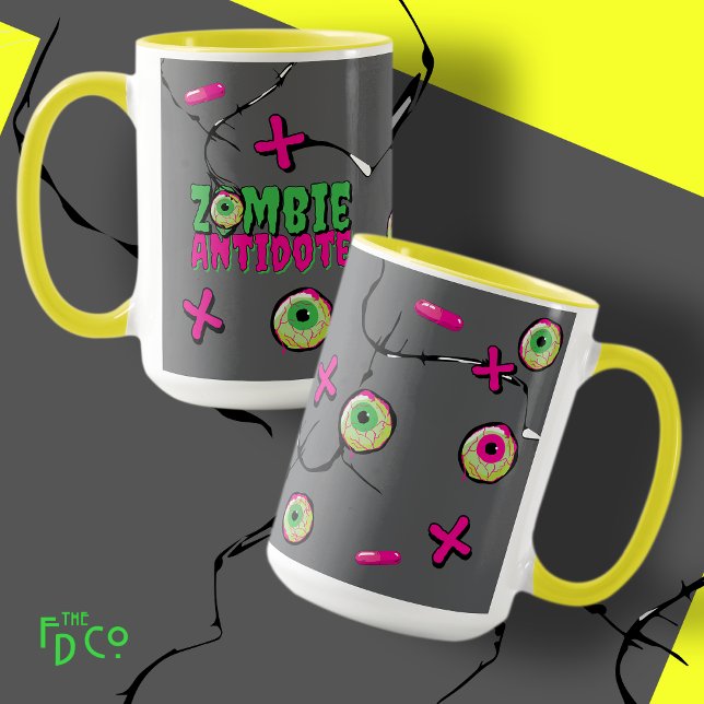 Taza Funky Ghoulishly Cute Funny Zombie Antidote Pun (Subido por el creador)