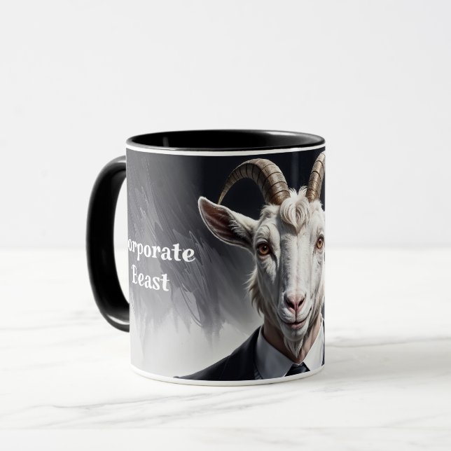 Taza Funny animal boss surreal suited goat character (Anverso izquierdo)