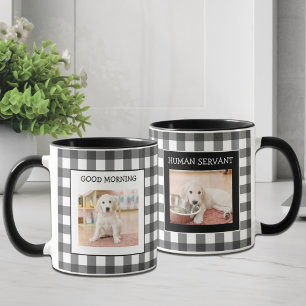 Taza Funny Black White Gingham 2 Dog Photo Personalizad