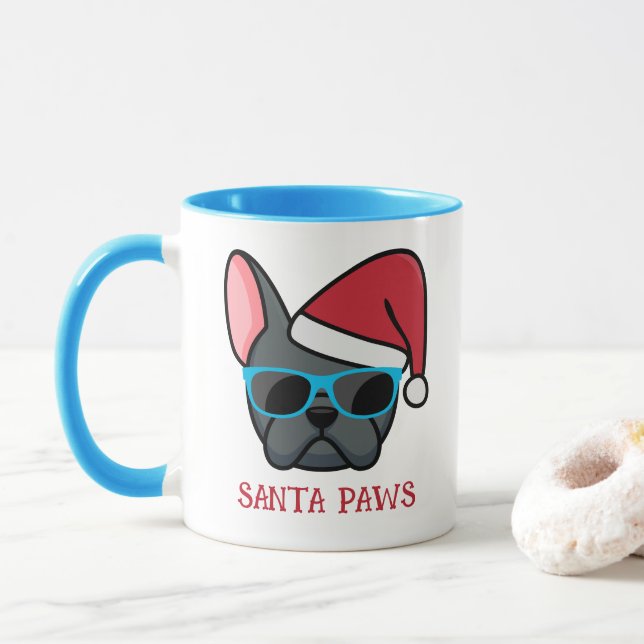Taza Funny Blue Frenchie Santa Paws Navidades (Con donut)