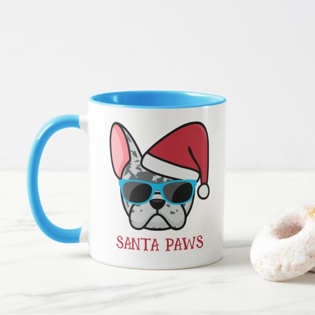 Taza Funny Blue Merle Frenchie Santa Paws Navidades (Con donut)