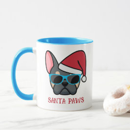 Taza Funny Blue Tan Frenchie Santa Paws Navidades