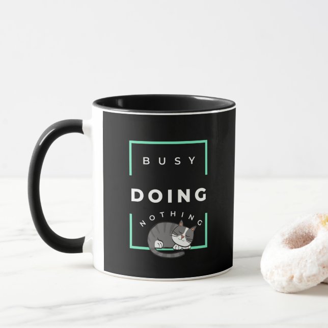 TAZA FUNNY CAT BUSY NO HACE NADA (Con donut)