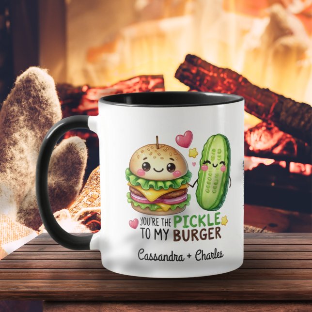 Taza Funny Couple Gift "Pickle to My Burger" Personaliz (Funny Couple Gift "Pickle to My Burger" Custom Mug)