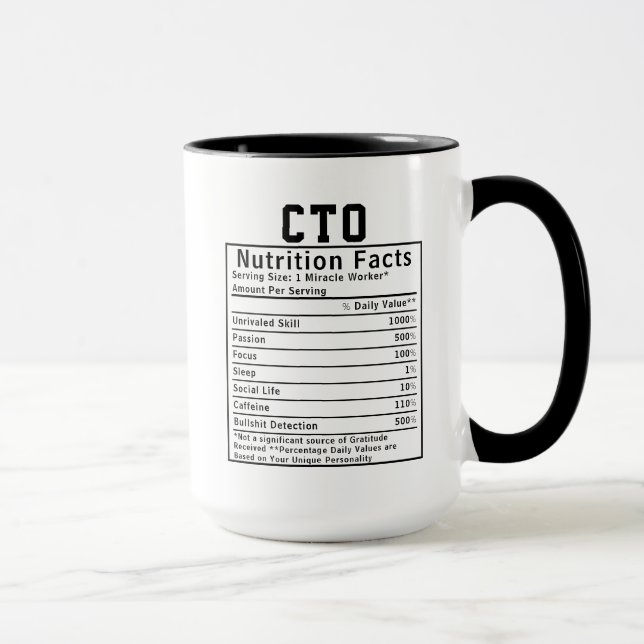 Taza Funny CTO Nutrition Facts IT Executive Gift (Derecha)