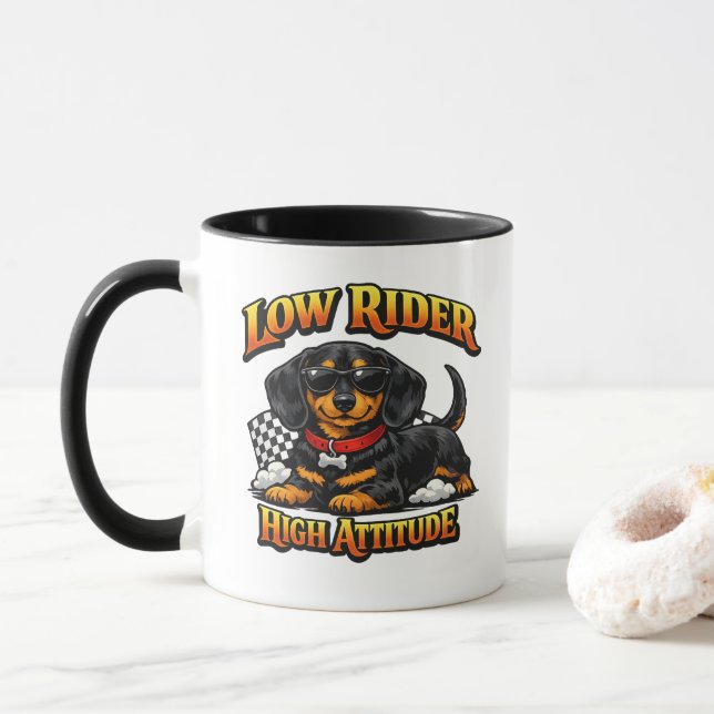 Taza Funny Dachshund Low Rider, High Attitude (Con donut)