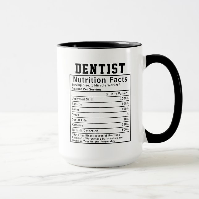 Taza Funny Dentist Nutrition Facts Staff Worker Gift (Derecha)