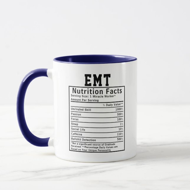 Taza Funny EMT Nutrition Facts Paramedics Emergency (Izquierda)