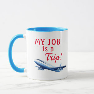 Taza Funny Flight Attendt Takoff Blue Plane