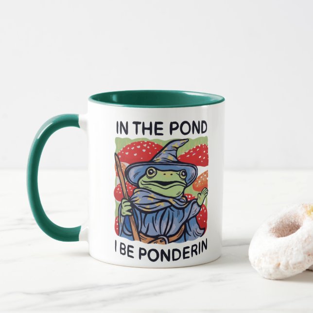 Taza Funny Frog Mug – In the Pond Be Ponderin (Con donut)