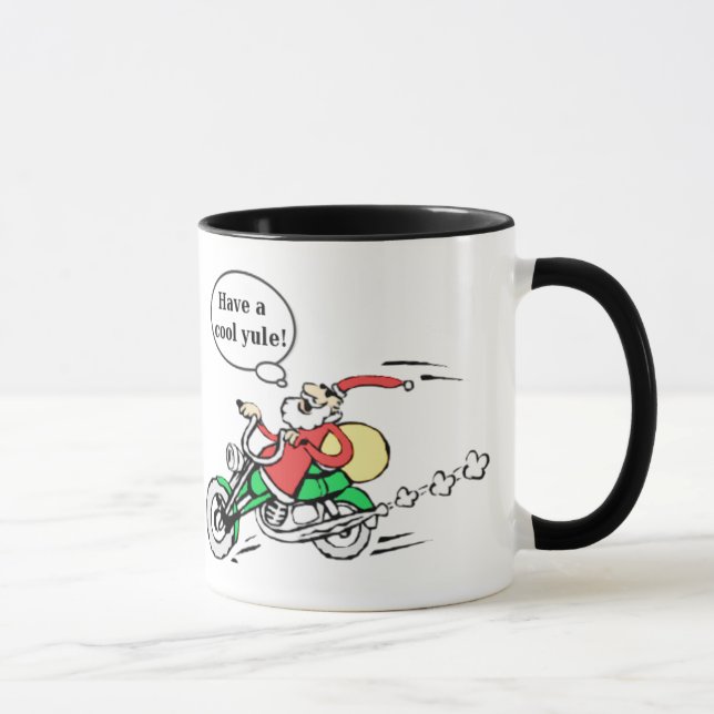 Taza Funny Guay Yule Santa Riding Motorcycle Navidades (Derecha)