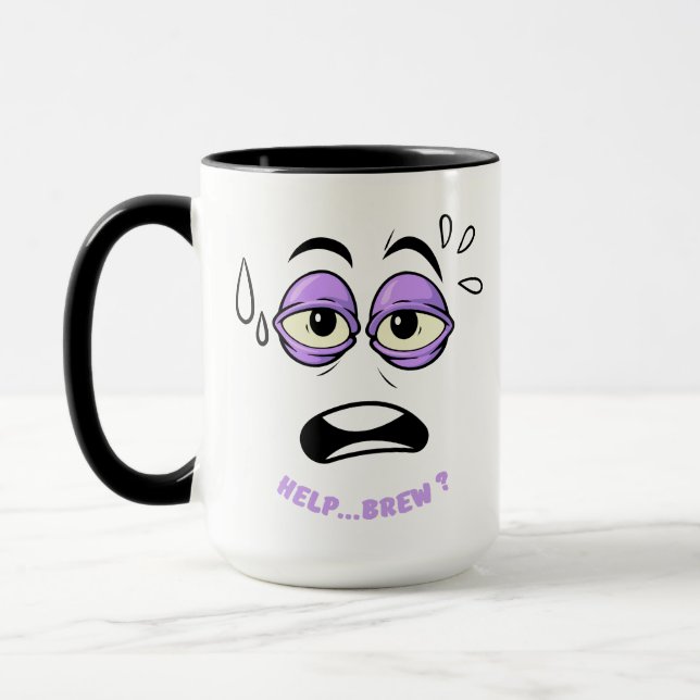 Taza Funny Help Brew Sleepy Face Personalizado (Izquierda)