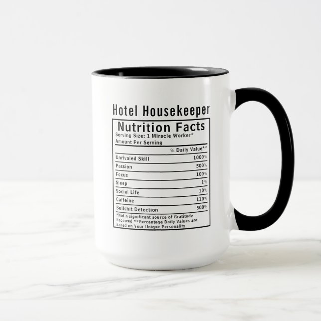 Taza Funny Hotel Housekeeper Nutrition Facts Worker  (Derecha)