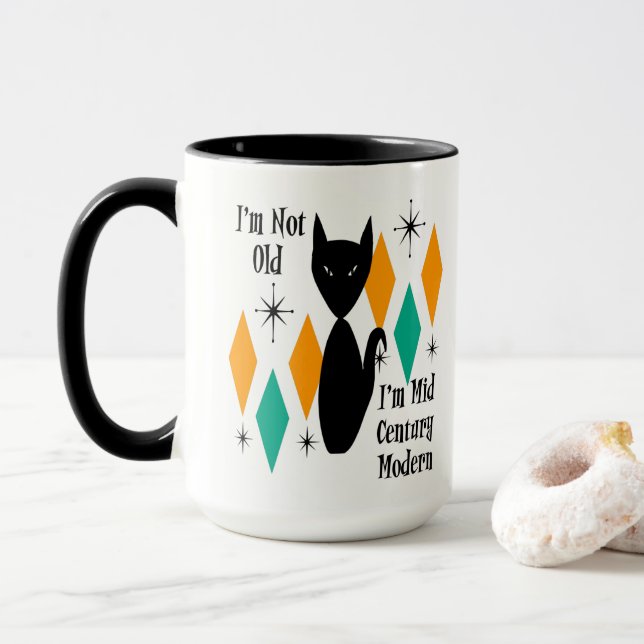 Taza Funny I'm Not Old I'm Mid Century Modern Black Cat (Con donut)