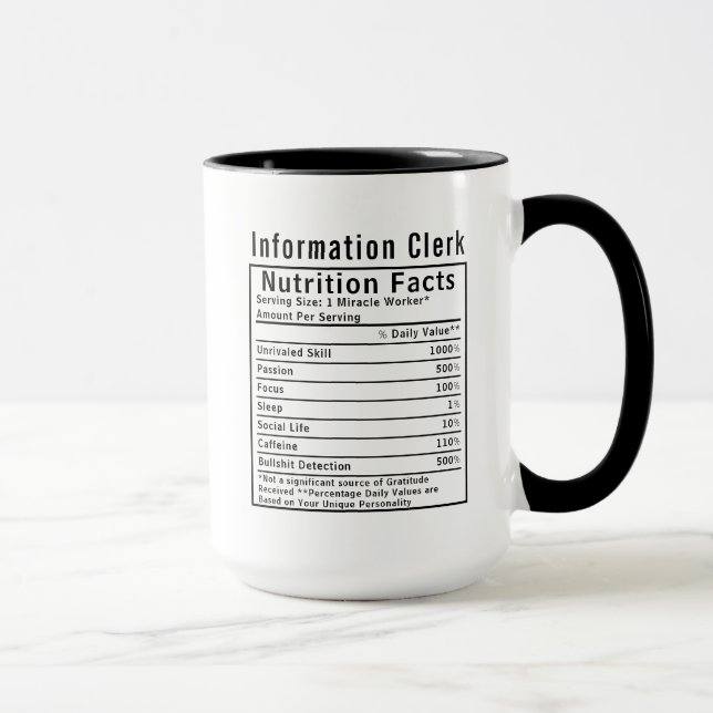 Taza Funny Information Clerk Nutrition Facts Staff Gift (Derecha)