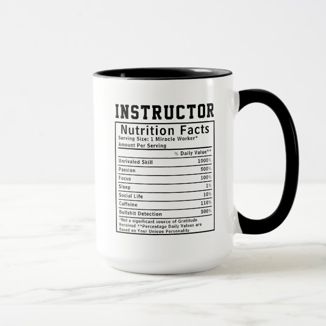 Taza Funny Instructor Nutrition Facts Educator Gift (Derecha)
