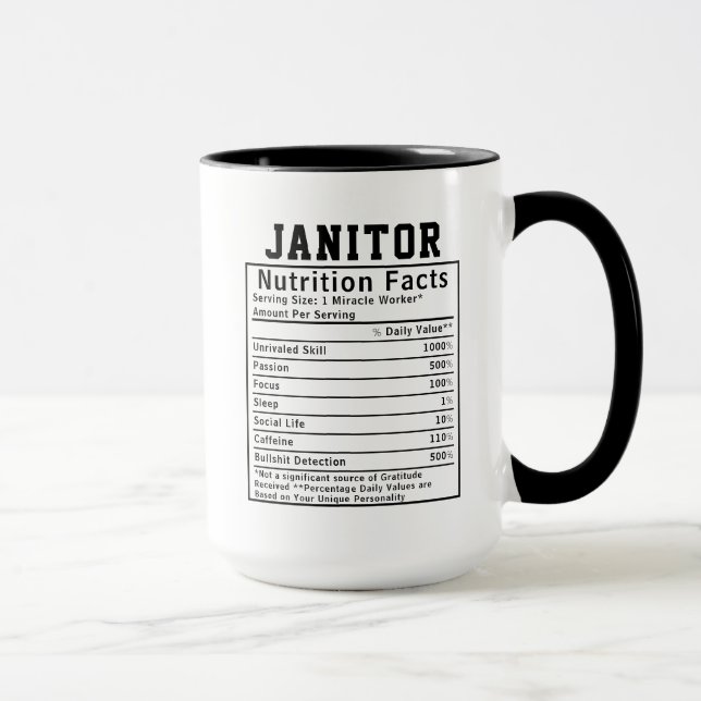 Taza Funny Janitor Nutrition Facts Staff Worker Gift (Derecha)